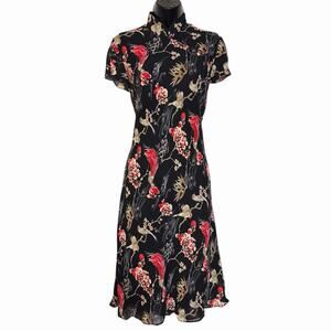 VTG 90s Y2K LILY CHEONGSAM STYLE DRESS BOHO FAIRY WHIMSIGOTH GRUNGE BIRD PRINT M